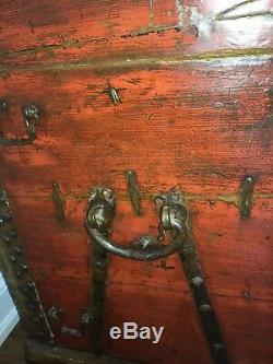 Continental late 1700's wooden dome, leather and metal trunk. European