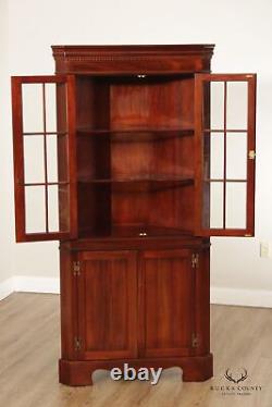 Craftique Chippendale Style Pair of Glass Door Mahogany Corner Cabinets