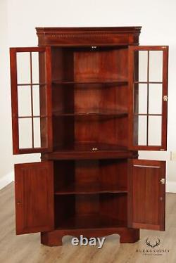 Craftique Chippendale Style Pair of Glass Door Mahogany Corner Cabinets