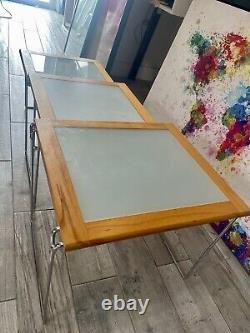 Danish Late 1970s Natural Birch Wood And Chrome Nesting Tables With Frosted Glass