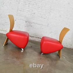 Dauphin BOBO Postmodern Accent Chairs by Dietmar Sharping Red Leather & Maple