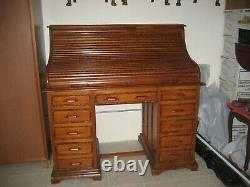 Desk, Roll Top antique solid wood handcrafted late 19th or early 20th century
