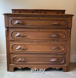 Dresser, Antique Oak with Carved Oak Leaf handles Late 1800's