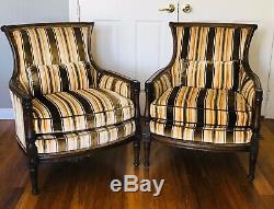 Drexel Heritage Furnishings Late Mid Century Brown Strip Velvet Accent Chairs