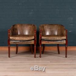 ELEGANT LATE 20thC ENGLISH PAIR OF LEATHER ARMCHAIRS