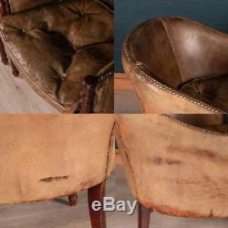 ELEGANT LATE 20thC ENGLISH PAIR OF LEATHER ARMCHAIRS