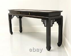 ETHAN ALLEN Asian Chinoiserie Black Lacquer & Burl Elm Console Sofa Table