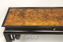 ETHAN ALLEN Asian Chinoiserie Black Lacquer & Burl Elm Console Sofa Table