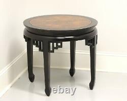 ETHAN ALLEN Asian Chinoiserie Black Lacquer & Burl Elm Round Accent Table