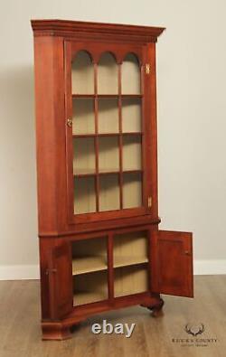 Early American Colonial Style Cherry Illuminated Corner Cabinet