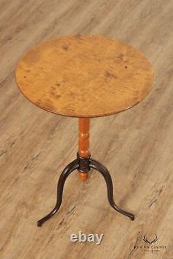 Early American Style Tiger Maple and Iron Round Side Table