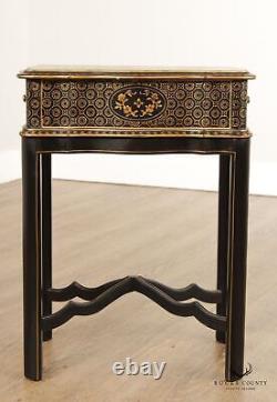 Ebonized and Paint Decorated Two Drawer Lamp Table