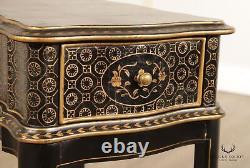 Ebonized and Paint Decorated Two Drawer Lamp Table