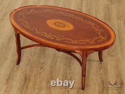 Edwardian Style Oval Mahogany Inlaid Coffee Table