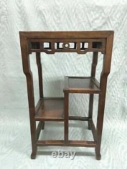 Elegant Late 19th Century Chinese Huanghuali Wood End Table with 2 Shelves