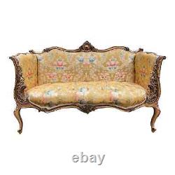 Elegant Louis XVI-Style Gilded Settee with Gold Damask Upholstery Late 20th Ct