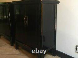 Elegant Pair of Qing, Late 19th C. Black Lacquer Tapered Chinese Cabinets