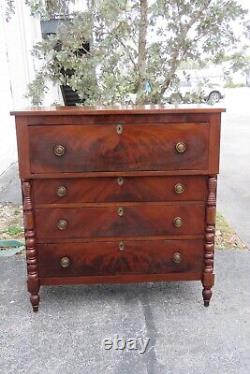 Empire Late 1800s Flame Mahogany Tall Wide Chest of Drawers 4030