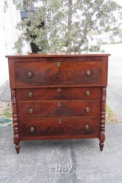 Empire Late 1800s Flame Mahogany Tall Wide Chest of Drawers 4030