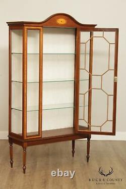 English Edwardian Style Mahogany & Satinwood Inlaid Curio Cabinet