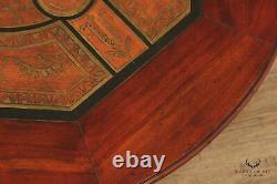 English Style Tooled Leather Round Mahogany Center Table