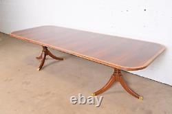 Ethan Allen Georgian Banded Flame Mahogany Double Pedestal Dining Table