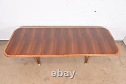 Ethan Allen Georgian Banded Flame Mahogany Double Pedestal Dining Table