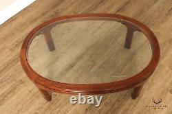 Ethan Allen Oval Cherry Glass Top Coffee Table