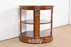 Ethan Allen Regency Carved Banded Mahogany Three-Tier Drum Side Table