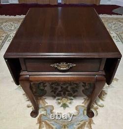 Ethan Allen Side Table Cherry Queen Anne Drop Leaf Solid Wood Cabriole Legs