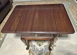 Ethan Allen Side Table Cherry Queen Anne Drop Leaf Solid Wood Cabriole Legs