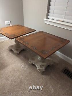 Ethan Allen pair of Vintage French Country stenciled end tables. Solid oak
