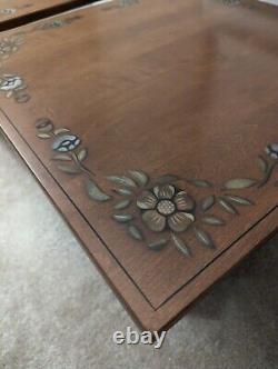 Ethan Allen pair of Vintage French Country stenciled end tables. Solid oak