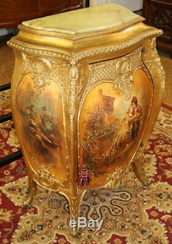 Exceptional Late 19th Century Vernis Martin Style Onyx Top Music Cabinet