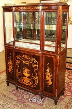Fantastic Late 19th Century Inlaid Display China Cabinet Attributed to RJ Horner