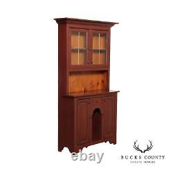 Farmhouse Custom Crafted Primitive Red-Painted Pine Step Back Hutch