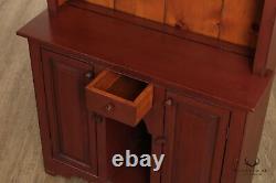 Farmhouse Custom Crafted Primitive Red-Painted Pine Step Back Hutch