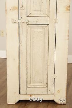 Farmhouse Style White Painted Pine Pantry Cabinet