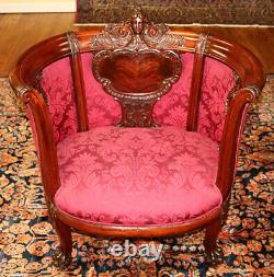 Figural Mahogany Late 19th Century Victorian Barrel Lounge Chair Attr to Karpen