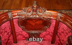 Figural Mahogany Late 19th Century Victorian Barrel Lounge Chair Attr to Karpen