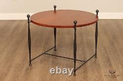 Frederick Duckloe Pair of Cherry Top Wrought Iron Side Tables