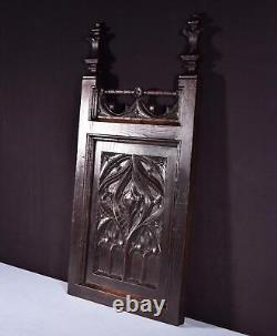 French Antique Gothic Revival Panel in Solid Chestnut Wood Salvage Late 1800's