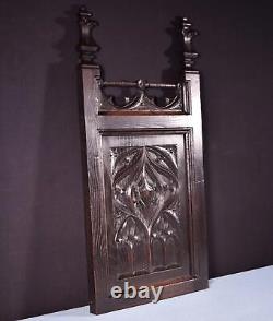 French Antique Gothic Revival Panel in Solid Chestnut Wood Salvage Late 1800's