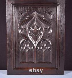 French Antique Gothic Revival Panel in Solid Chestnut Wood Salvage Late 1800's