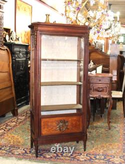 French Antique Mahogany Louis XVI Display Cabinet With 3 Shelves