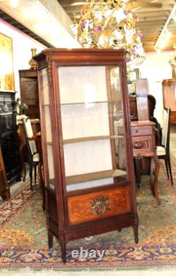 French Antique Mahogany Louis XVI Display Cabinet With 3 Shelves