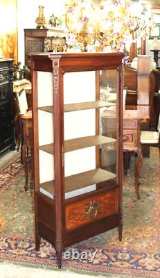 French Antique Mahogany Louis XVI Display Cabinet With 3 Shelves