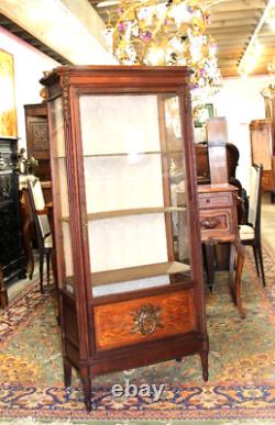 French Antique Mahogany Louis XVI Display Cabinet With 3 Shelves