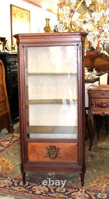 French Antique Mahogany Louis XVI Display Cabinet With 3 Shelves