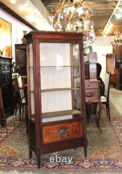 French Antique Mahogany Louis XVI Display Cabinet With 3 Shelves